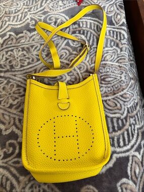 Yellow Leather Crossbody Bag with Perforated H Logo